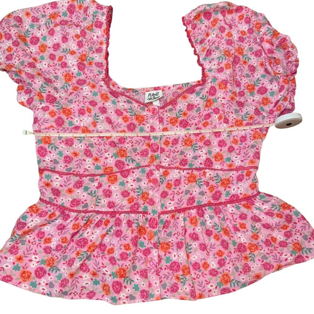 Planet Heart Women's Floral Tie Front Blouse Pink Size L Summer Casual